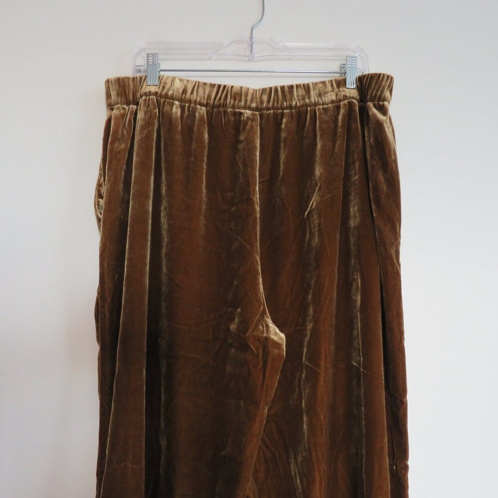 FAHERTY Silk Velvet Genevieve Pull On Wide Leg Pants in Breen Gold Bronze Sz XL - Picture 11 of 13